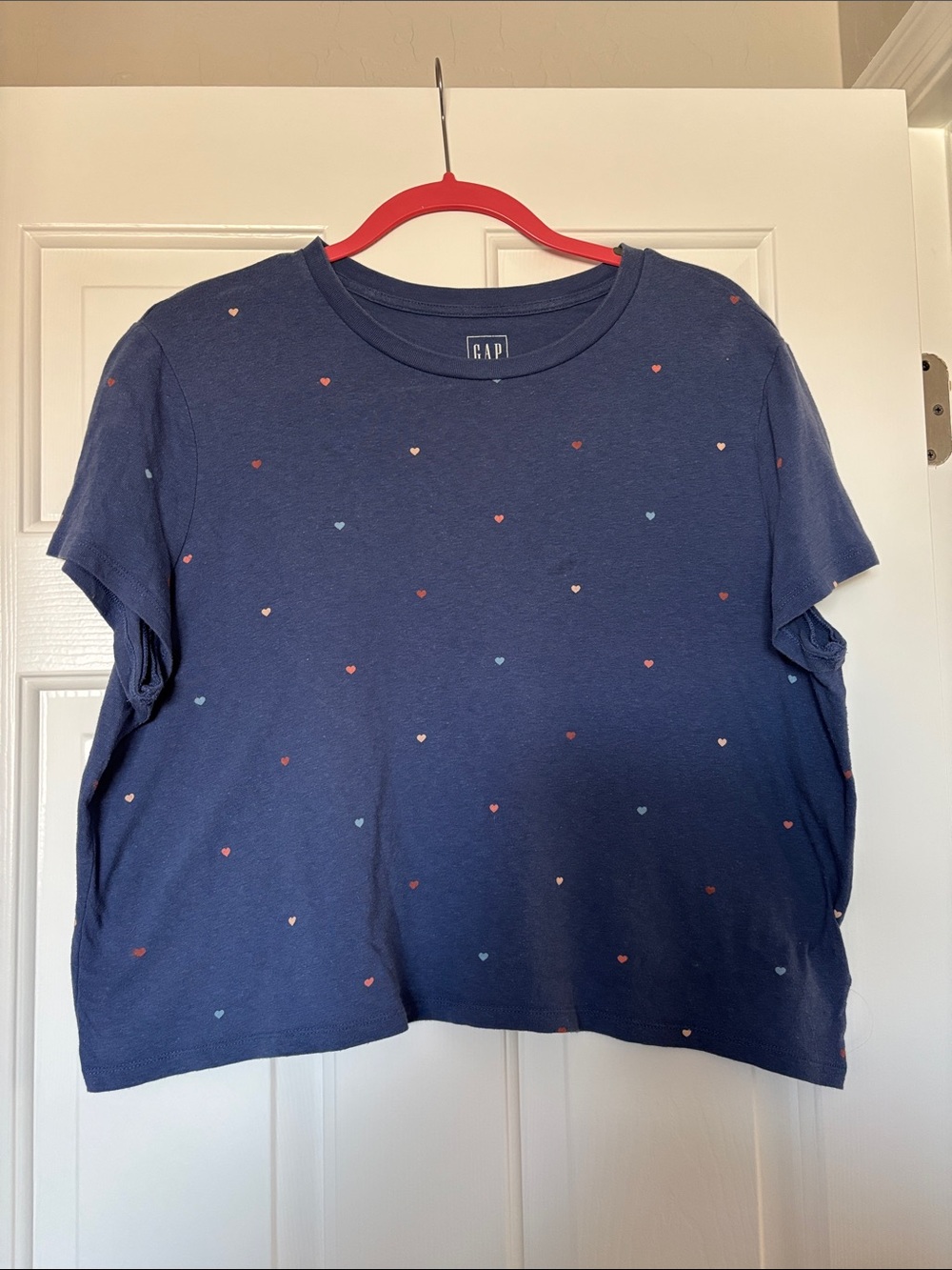 GAP Navy Tee with Tiny Multi-Color Heart Motif